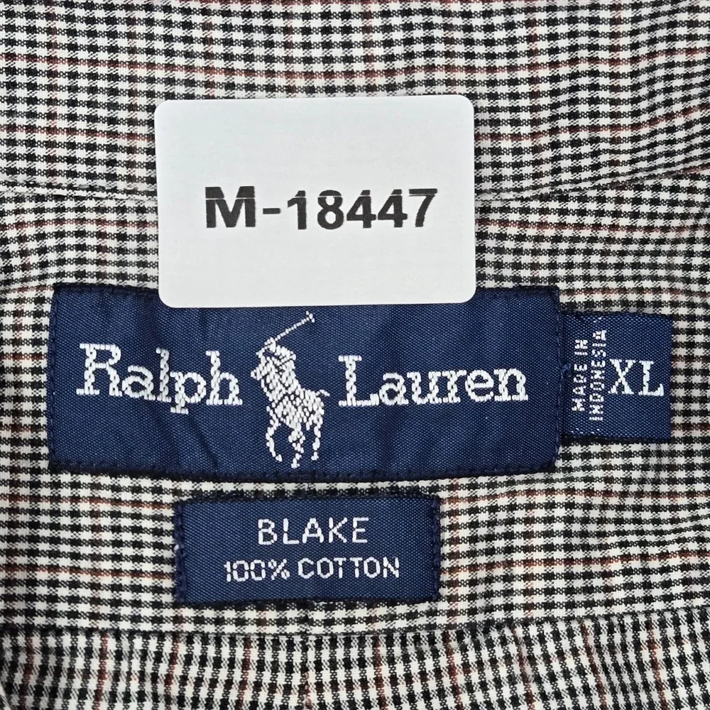 Ralph Lauren Men Button Up Shirt XL Brown Pony Embroidery Check Blake